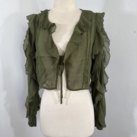 Forever 21 Top Women S Green Chiffon‎ Ruffle Fairy Grunge Romantic 90s Y2K - Picture 1 of 9